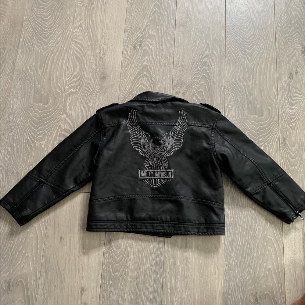 Harley-Davidson Motorcycles Embroidered Black Full Zip Biker Jacket 4T - Picture 2 of 6
